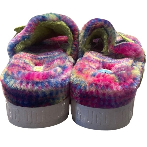 UGG "Pixelate Print" Rainbow Colored/Multicolored Plush Fuzzy Slipper Slides - Picture 9 of 11